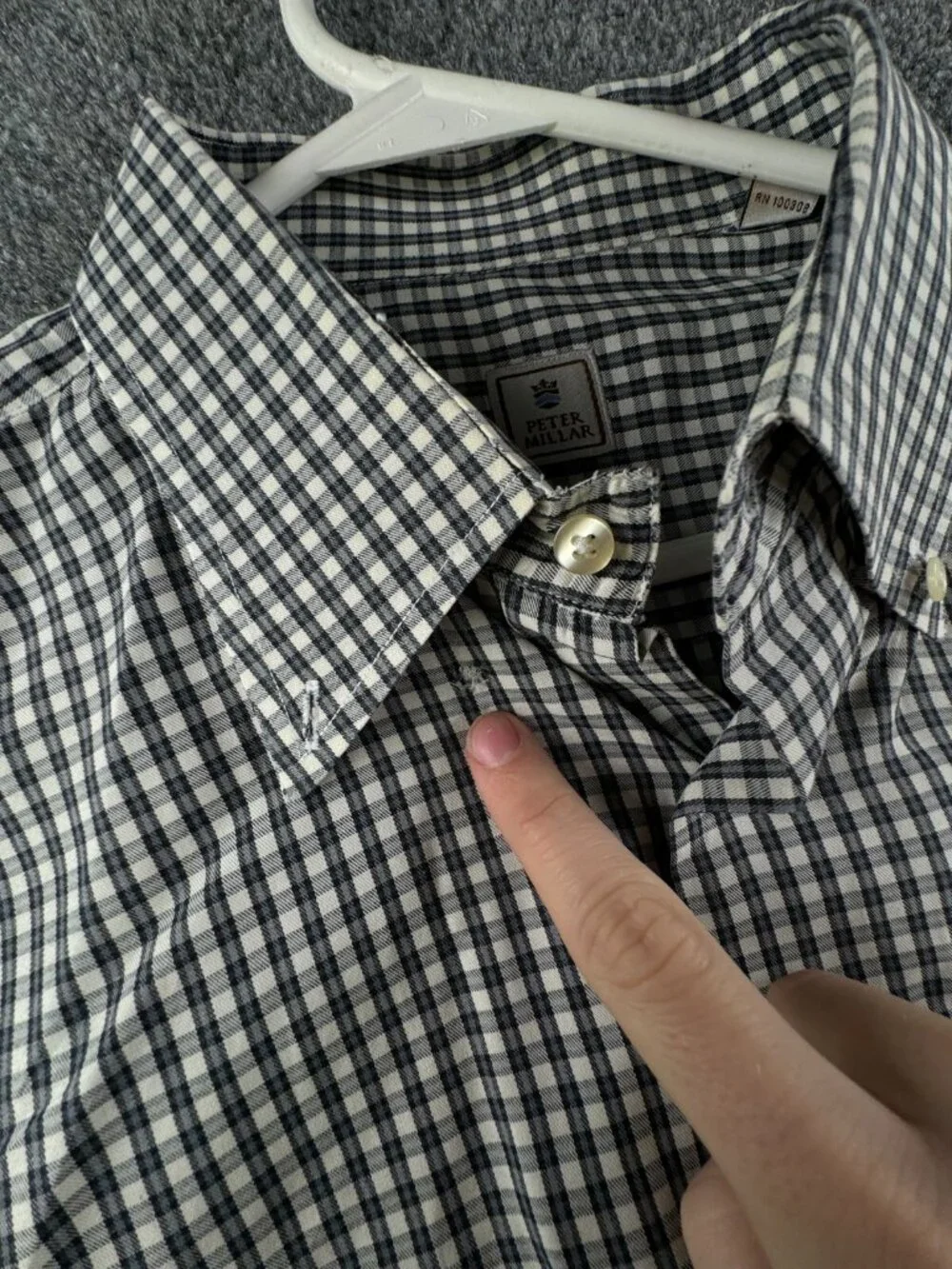 Peter Millar XL Long Sleeve Button Up Shirt Blue Ivory Check Cotton Men Adult *